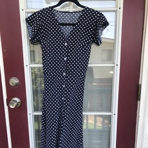 Blue polka dot midi dress